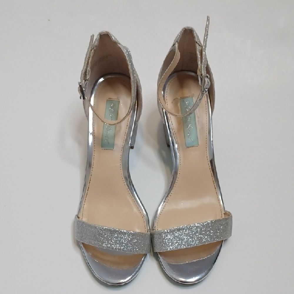 Betsey Johnson Miri Silver Glitter Ankle Strap Sandal